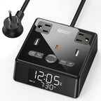 Digital Alarm Clock with 3 USB Charger, SUPERDANNY Desk Charging Station 2 AC Outlets, 6.5ft Cord, Power Strip Surge Protector 1