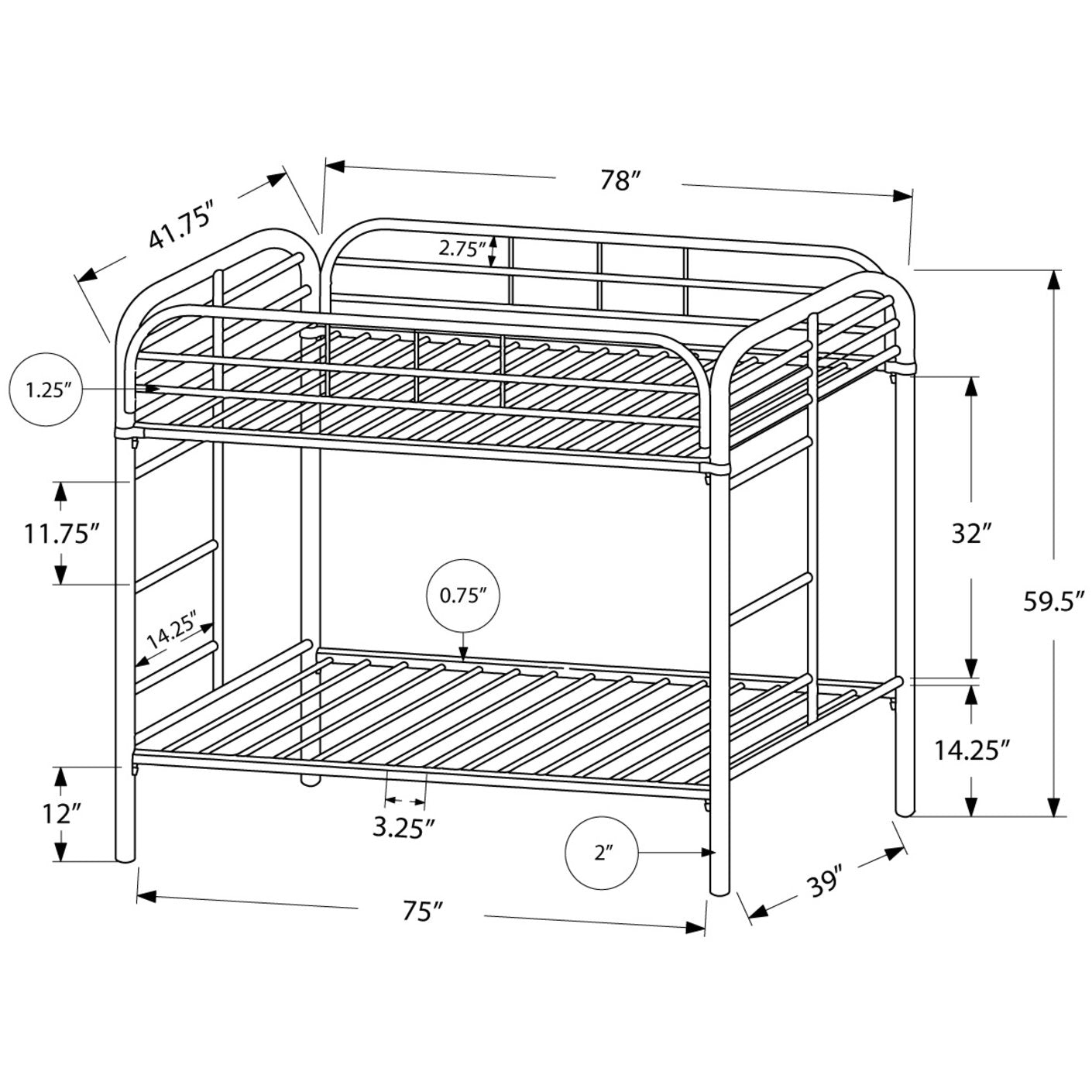 Monarch Specialties Ladder Bunk Bed, Metal Frame, Black, Twin Size