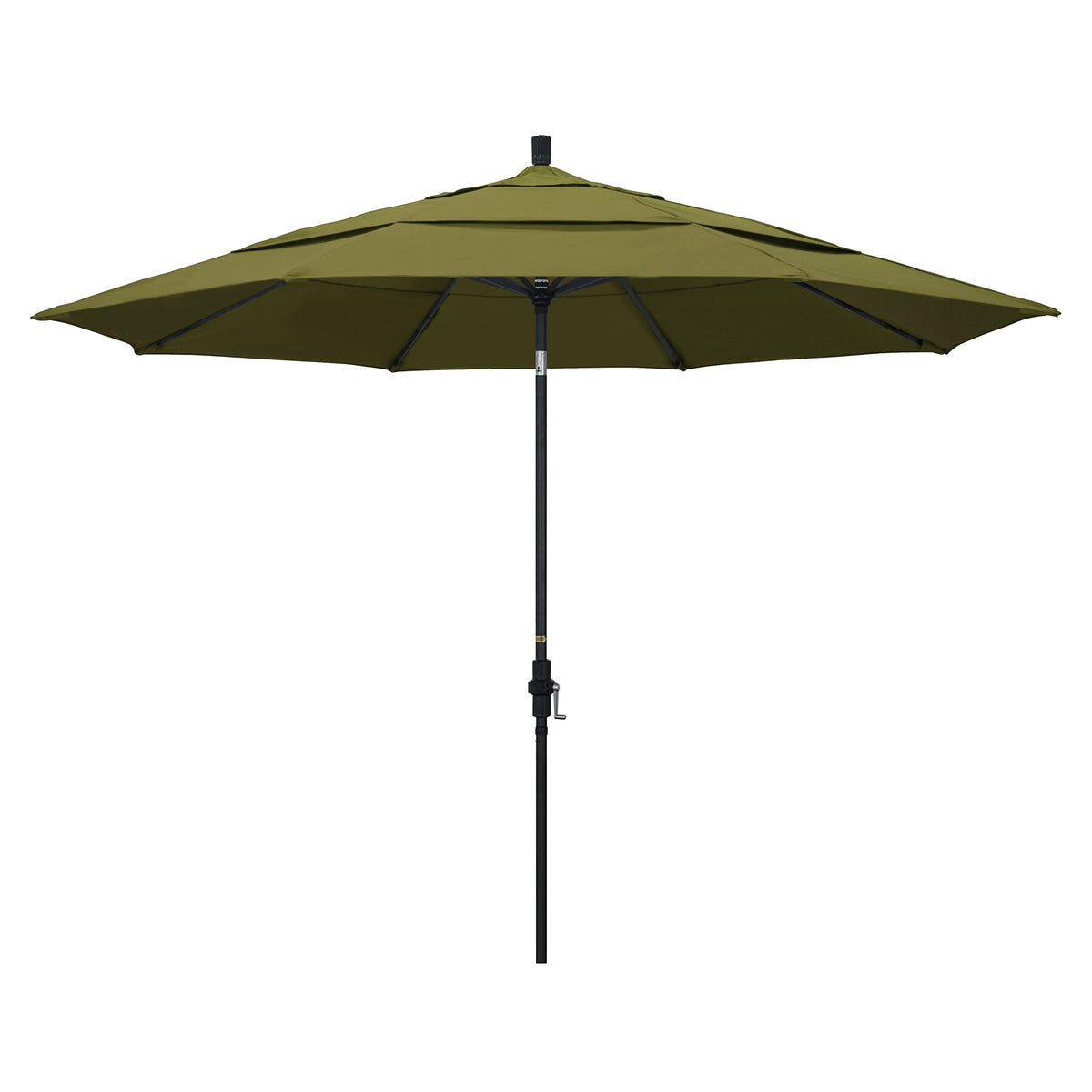 California Umbrella 11' Round Aluminum Market Umbrella, Crank Lift, Collar Tilt, Black Pole, Pacifica Palm