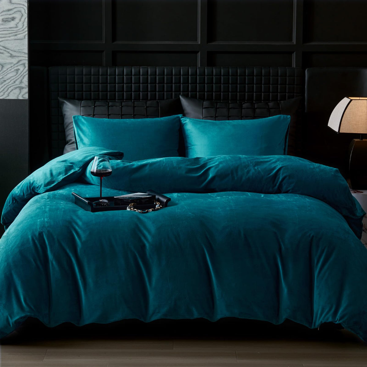 Warmdern Teal Blue Velvet Duvet Cover Queen Size Flannel Duvet Cover Bedding Sets, 3Pcs Ultra Soft Luxury Textured Modern Crysta