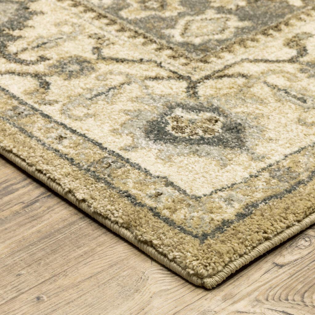 HomeRoots 508863 6 x 9 ft. Beige Gray Tan & Charcoal Oriental Power Loom Stain Resistant Rectangle Area Rug