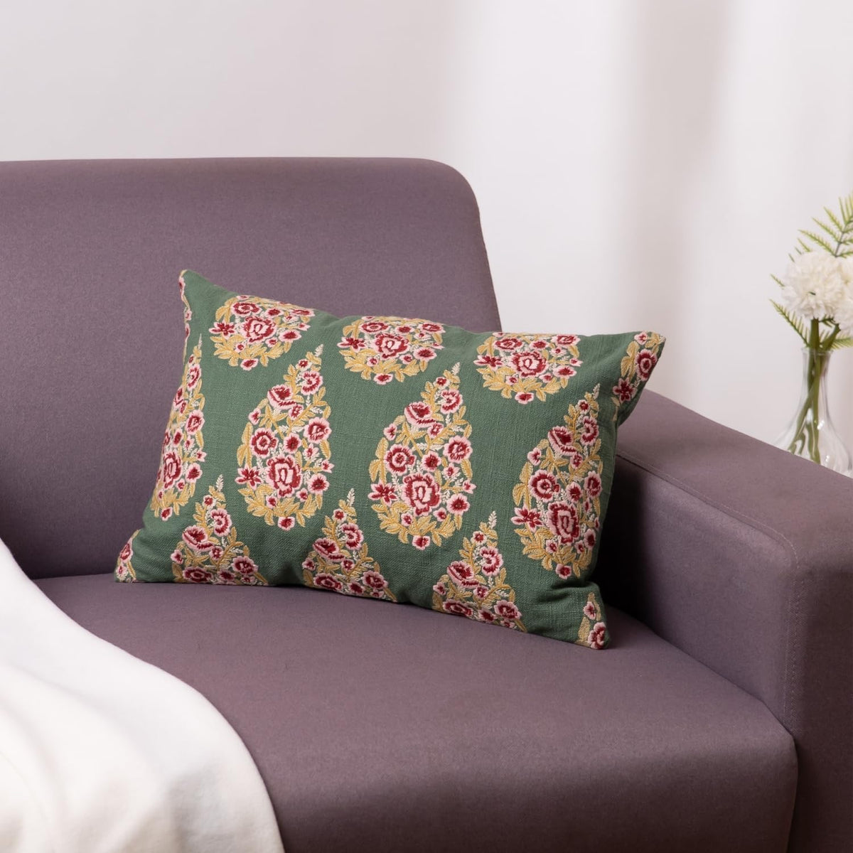 Haus & Kinder Embroidered Cushion Cover 12X18 Inch Set Of 1, Cotton Decorative Throw Pillow Cover For Sofa, Couch & Living Room,