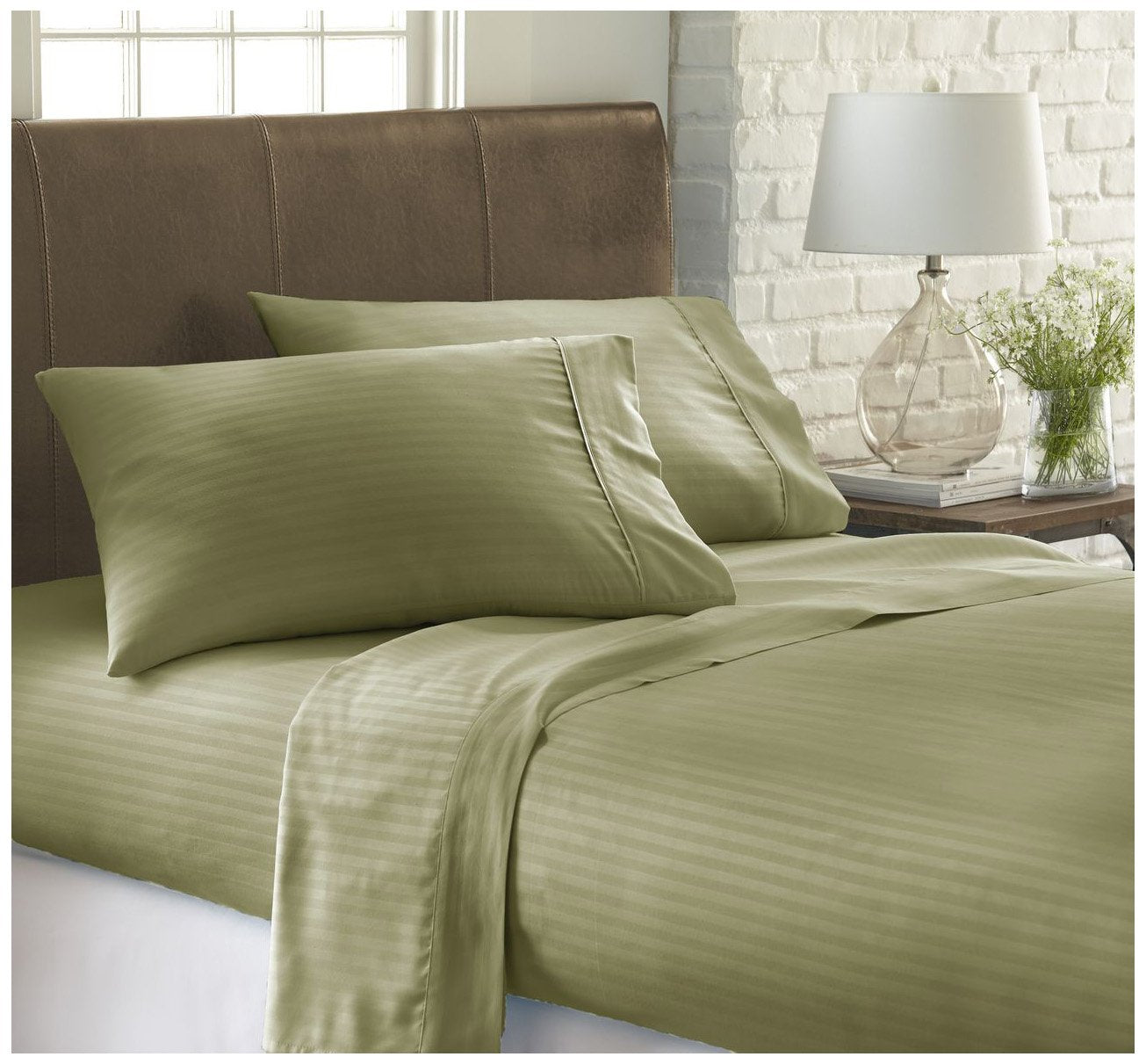 Ienjoy Home Embossed Dobby Stripe 4 Piece Quality Sheet Set, Queen, Sage