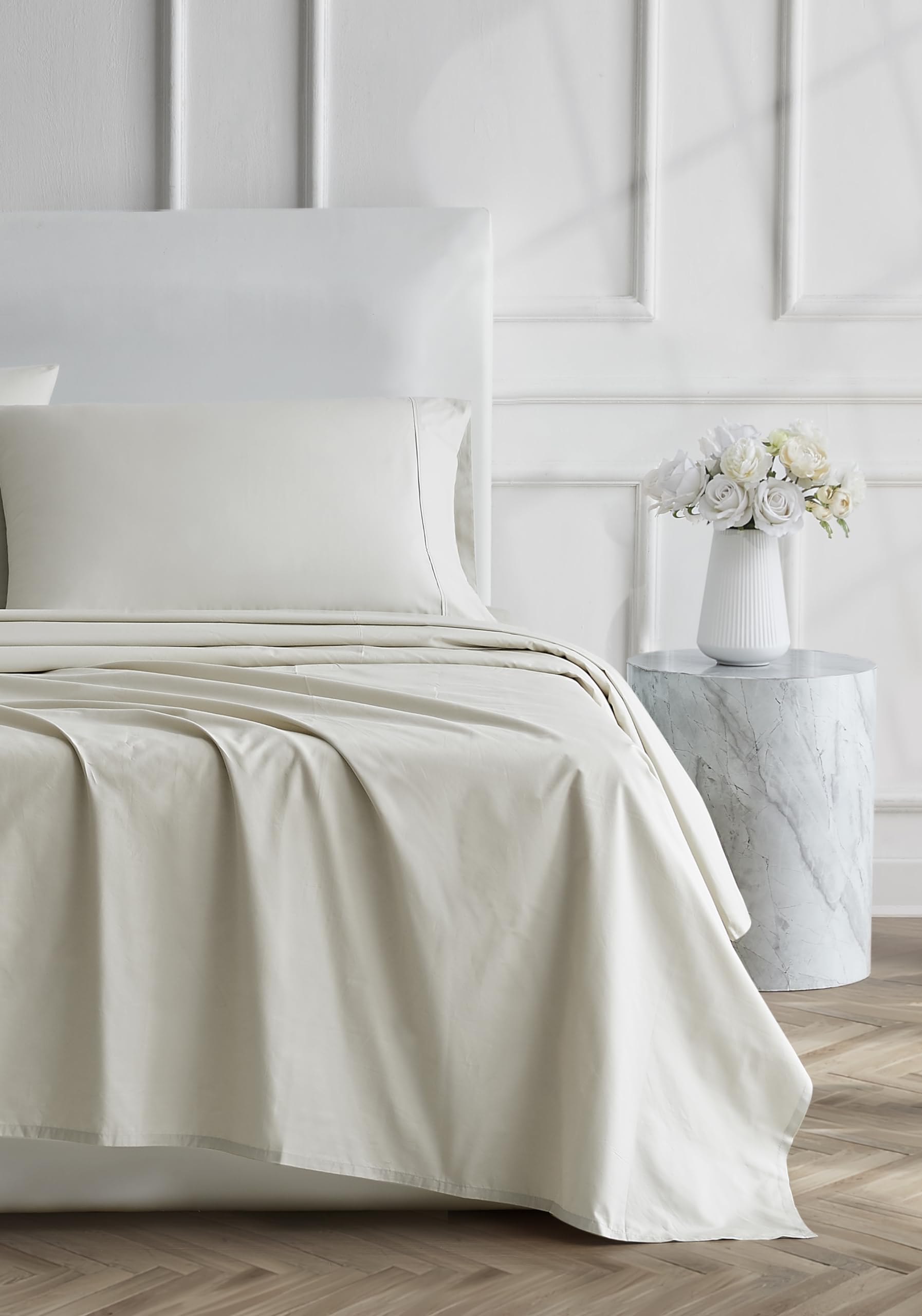 Linen Closet Luxury Cotton 400 Thread Count Ultimate Cotton Percale 4-Piece Sheet Set, Queen, Tan