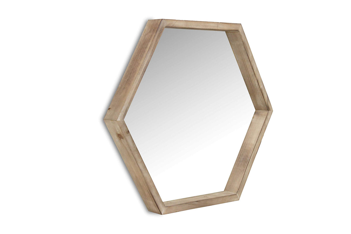 HomeRoots Modern Natural Wood Finish Hexagonal Wall Mirror