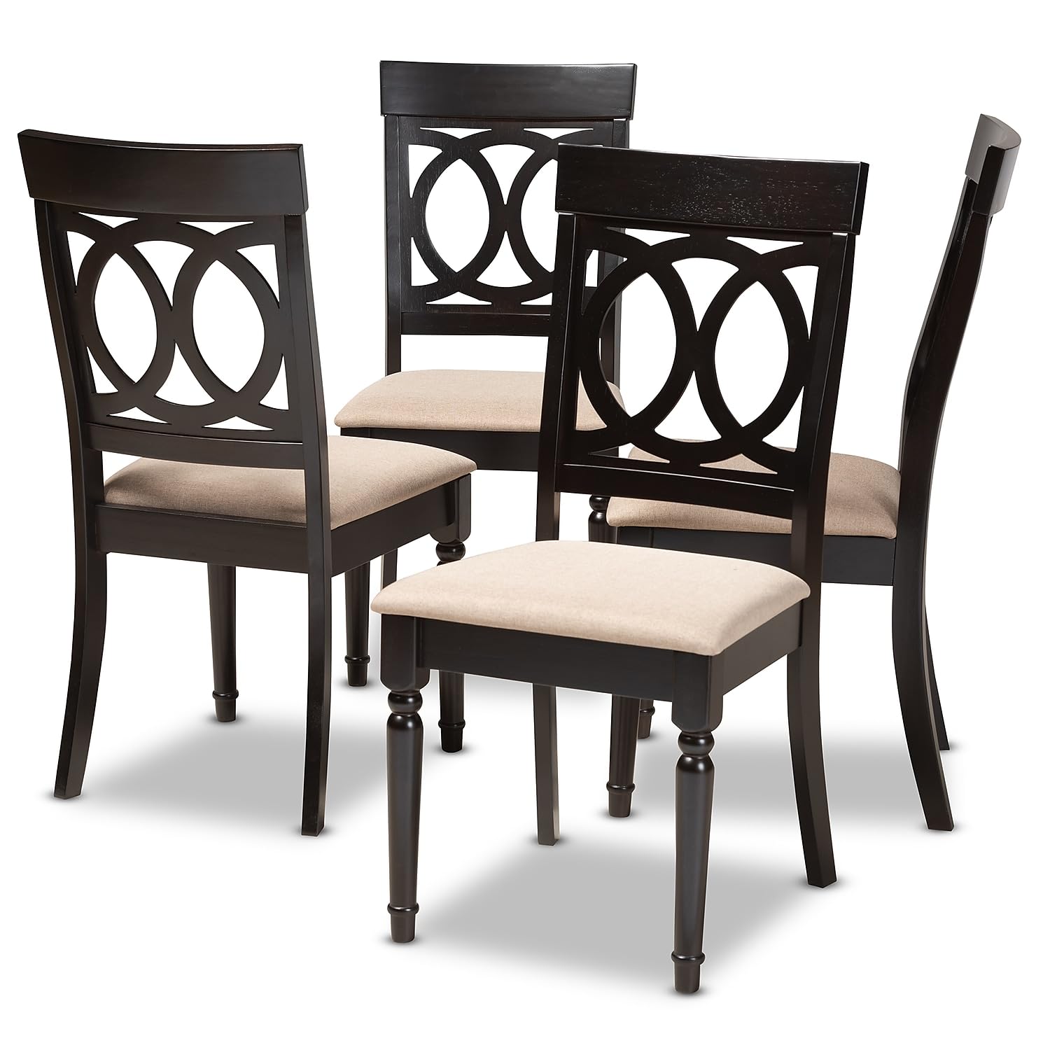 Baxton Studio Lucie Contemporary Fabric Dining Chair, Sand and Espresso, 4/Set (157-9731-HiT)