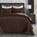 Horimote Home Quilt Set Twin Size Chocolate, Classic Geometric Diamond Stitched Pattern, Ultra Soft Microfiber Lightweight Beddi