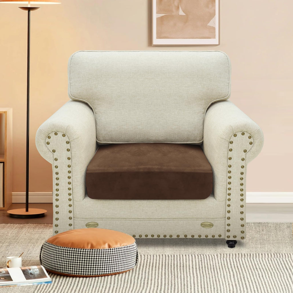 Maxijin Velvet Stretch Cushion Cover Fitted Couch Cushion Slipcovers 1 Pack Arm Chair Seat Cushion Cover For Individual Cushion