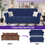 Znsayotx Oversized Super Stretch Couch Cover (91'-110'), New Striped Sofa Covers Comfortable & Durable, Dog Cat Pets Friendly Extra Large Spandex Sofa Slipcovers (Navy Blue, Xl Sofa)