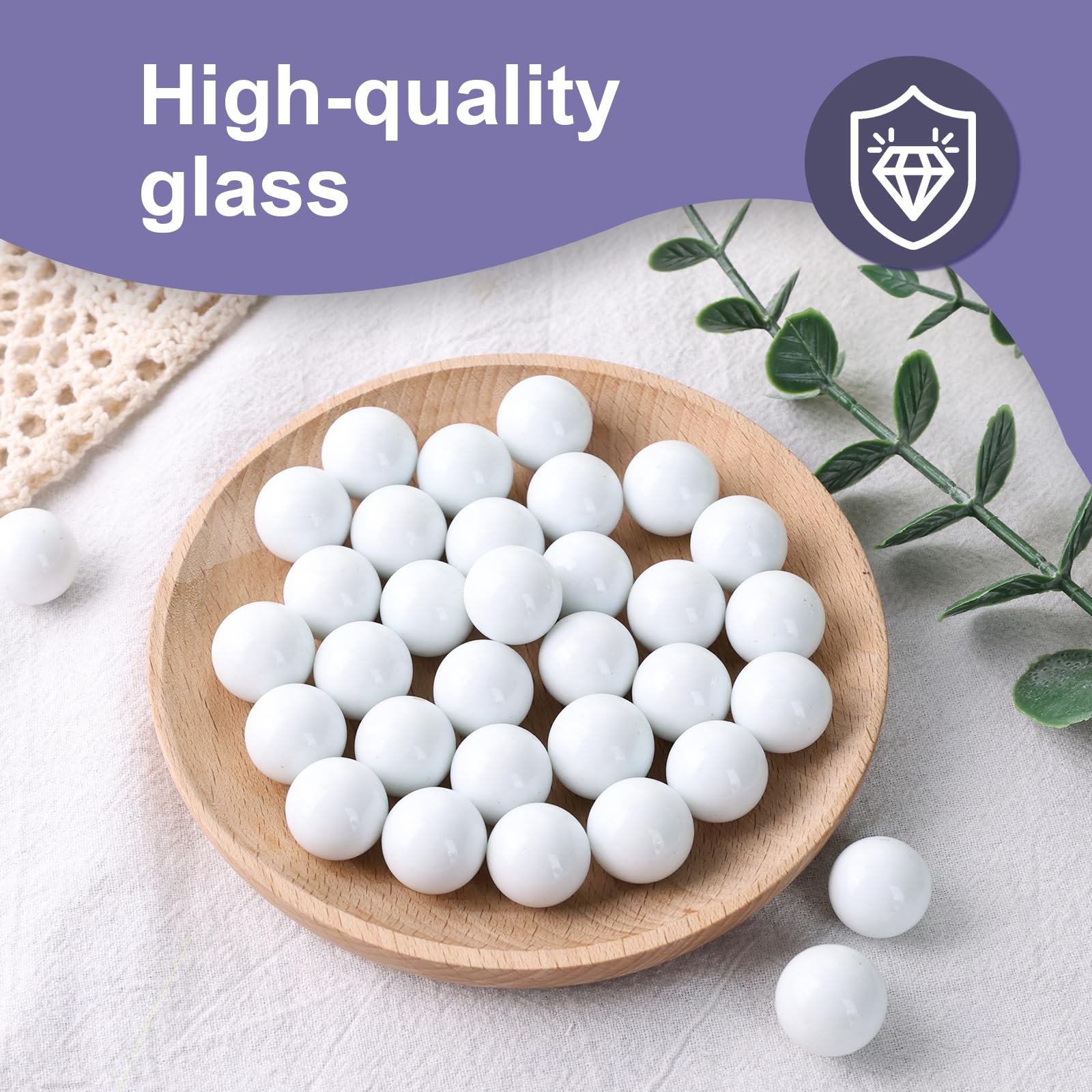 Domestar 1Lb Glass Marbles Bulk, Round Glass Marbles 0.63 Inch Vase Fillers White Glass Beads For Marble Runs Home Decor