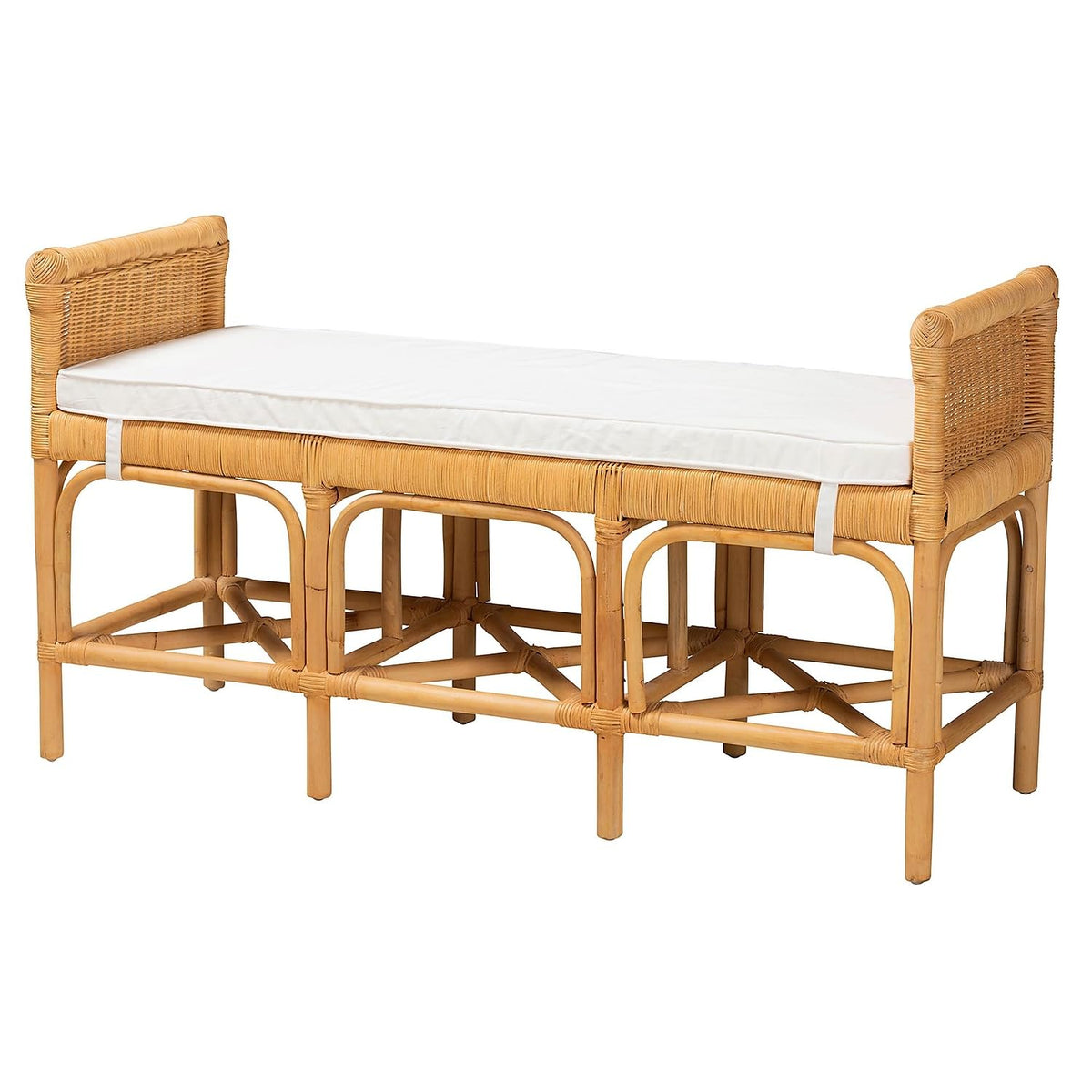 Baxton Studio Nairi Rattan Bench, White/Natural Brown (233-13163-HiT)