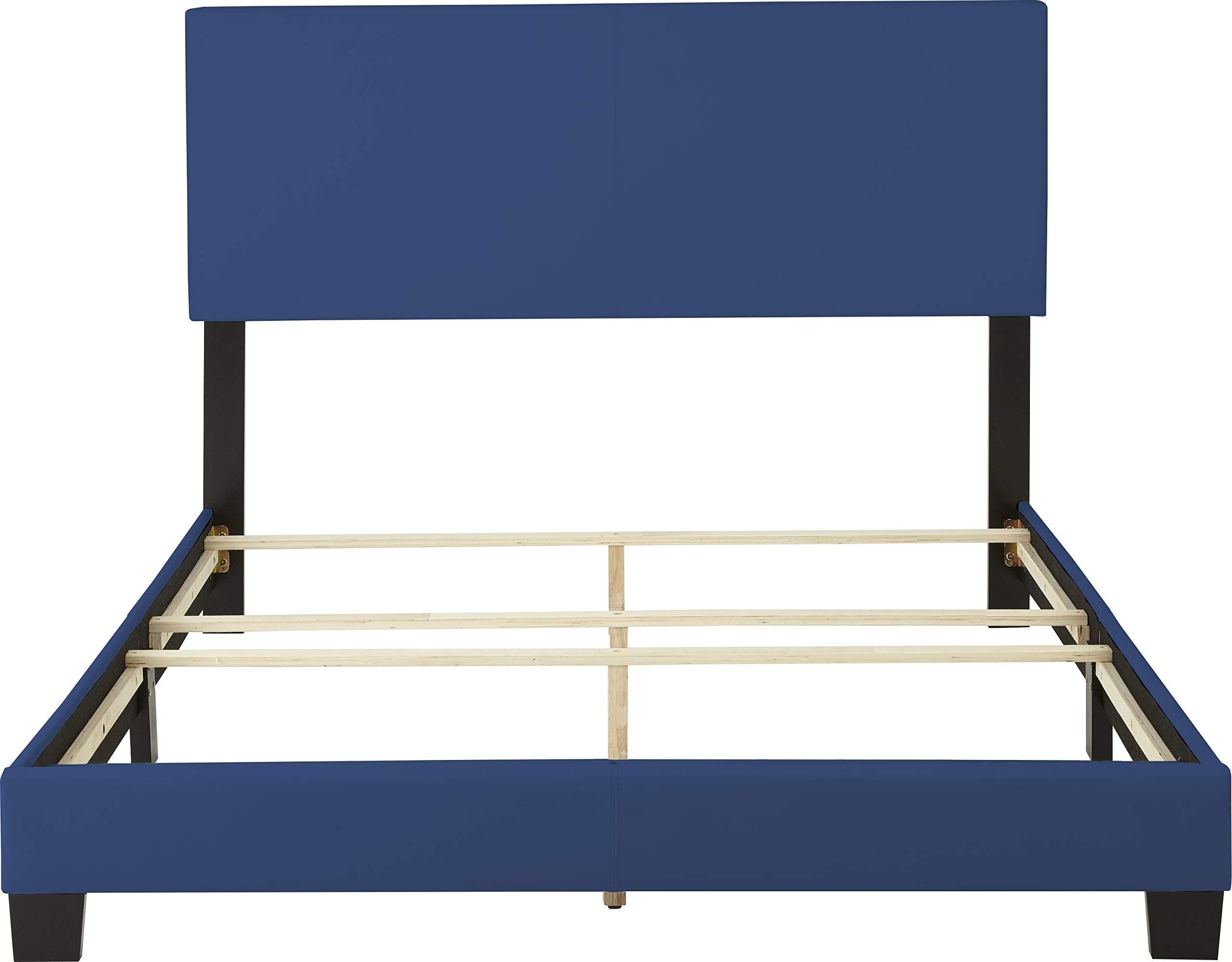Boyd Sleep Montana Upholstered Platform Bed Frame Mattress Foundation With Headboard And Strong Wood Slat Supports: Faux Leather, Blue, Full