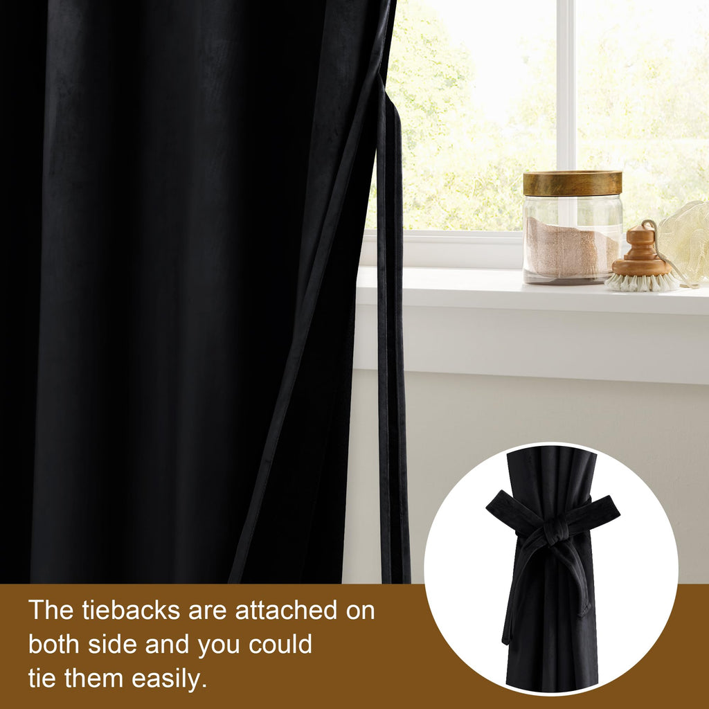 Dwcn Black Blackout Velvet Curtains 84 Inches With Tiebacks - Elegant Heavy Duty Thermal Insulated Energy Efficiency Grommet Win
