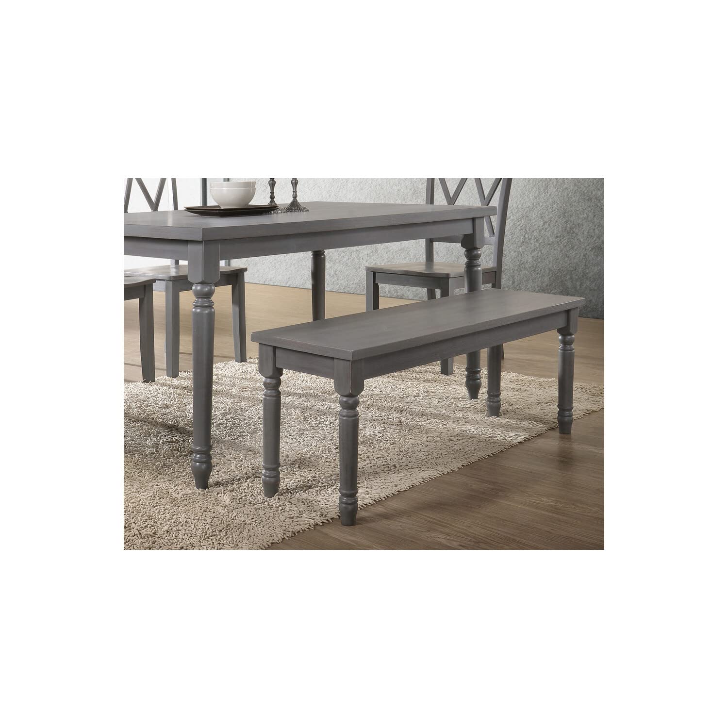 Best Master Luxembourg Solid Wood Dining Bench in Rustic Gray