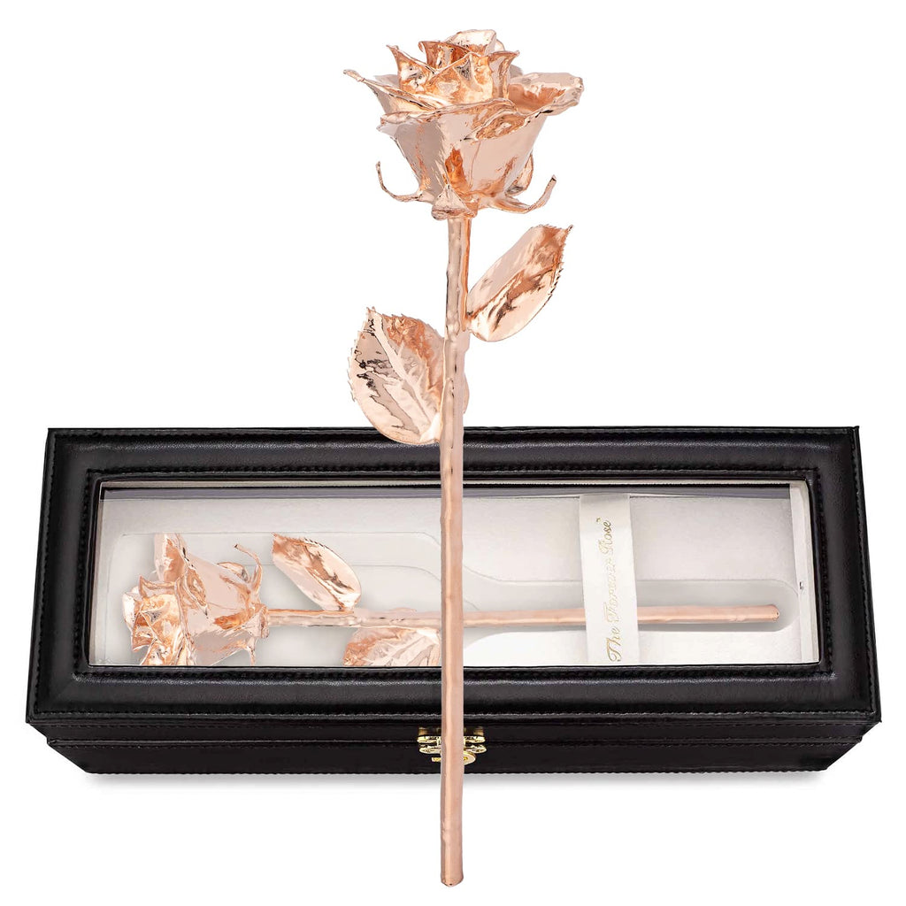 Forever Rose Leather Case Bundle - A Genuine, One Of A Kind, Real Rose Hand Dipped In Rose Gold With Beautiful Leather Case With