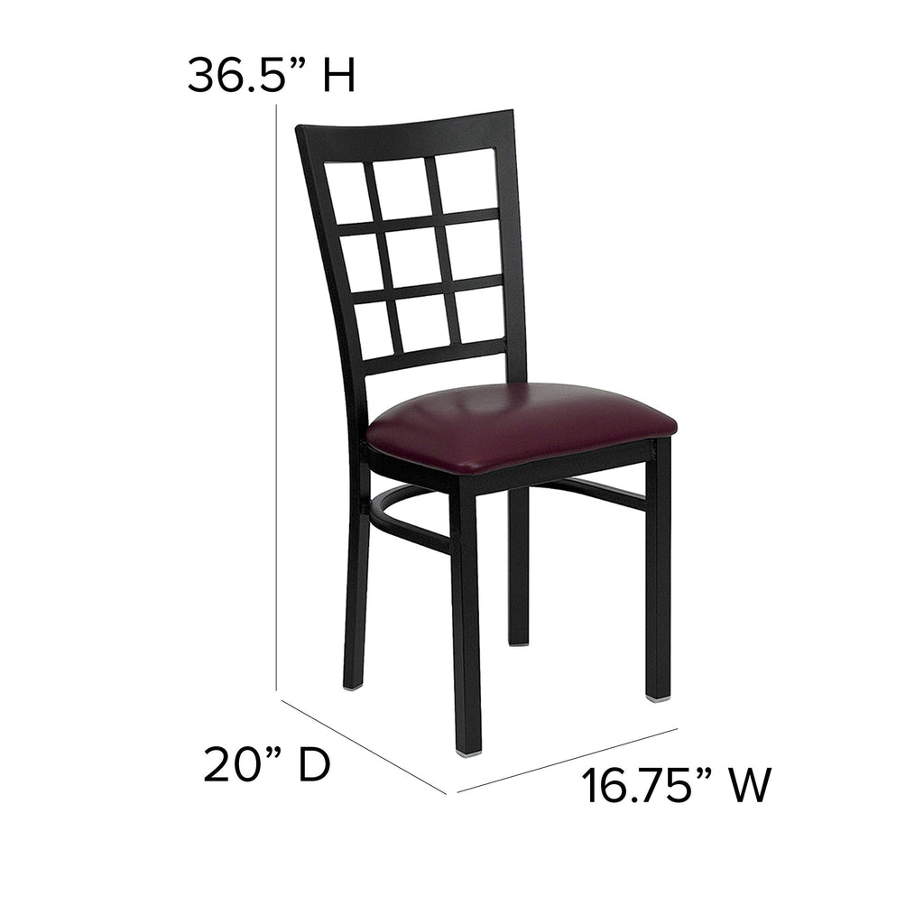 Flash Furniture HERCULES Series Black Window Back Metal Restaurant Chair - Burgundy Vinyl Seat