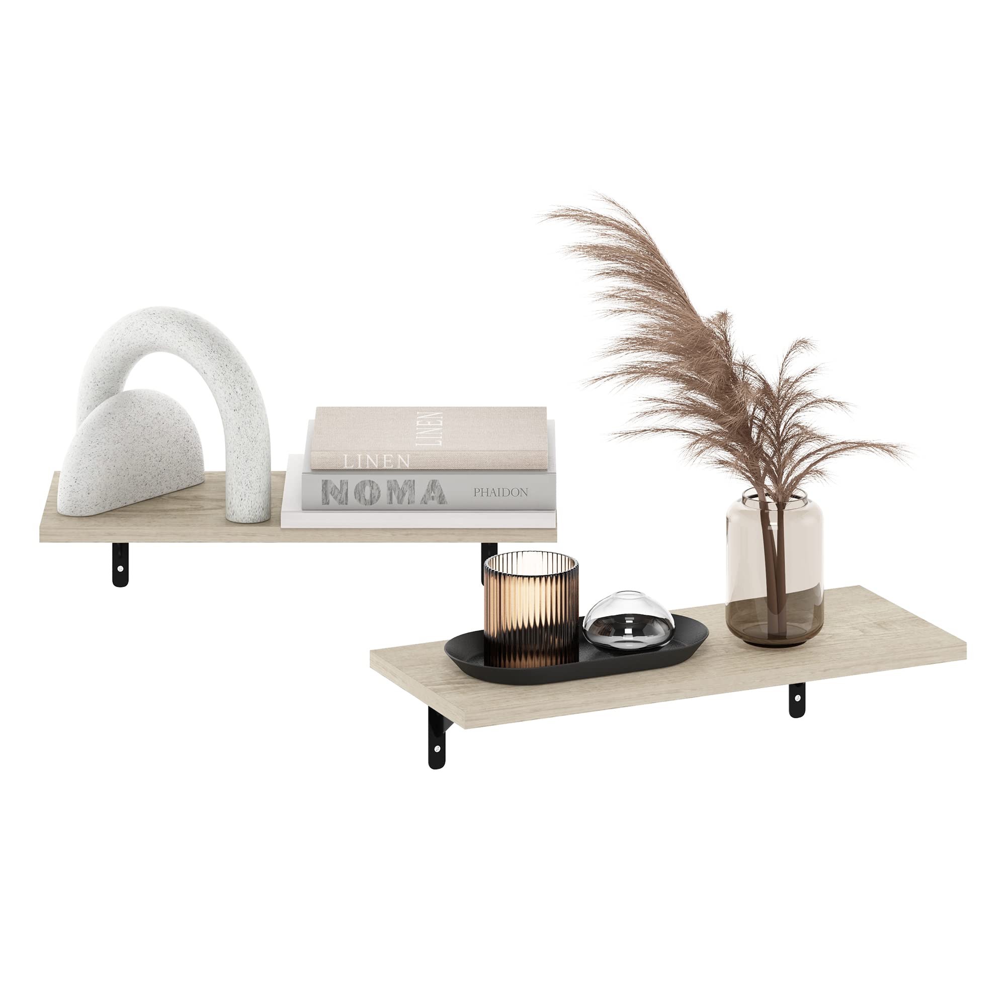 Furinno Rossi 18-Inch Wall Mounted Floating Display Shelves, Metropolitan Pine, Set Of 2