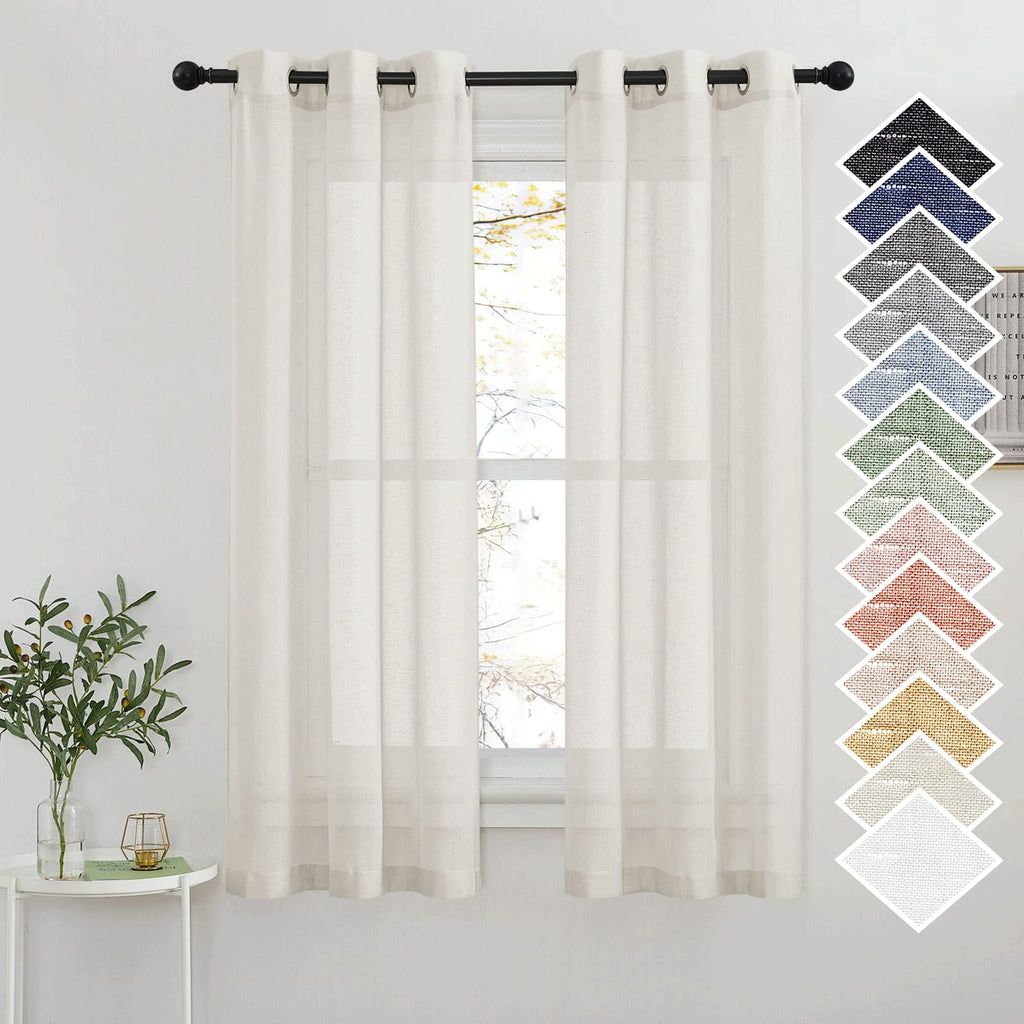 Nicetown Small Window Curtains Semi Sheer Linen Burlap Drapes, Grommet Top Privacy With Light Filtering Panels For Bedroom/Kitch