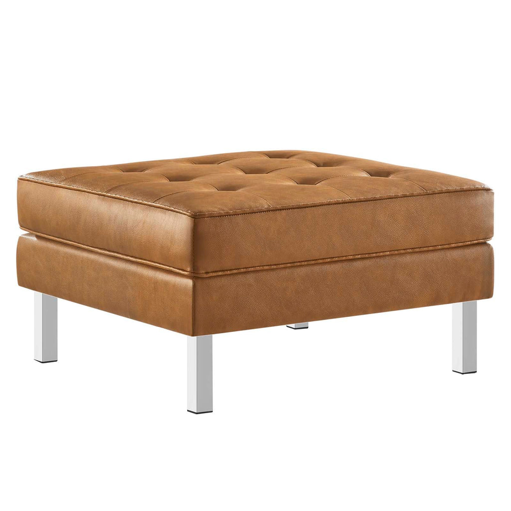 Modway Loft Tufted Button Faux Leather Upholstered Square Ottoman In Silver Tan