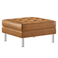 Modway Loft Tufted Button Faux Leather Upholstered Square Ottoman In Silver Tan