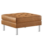 Modway Loft Tufted Button Faux Leather Upholstered Square Ottoman In Silver Tan