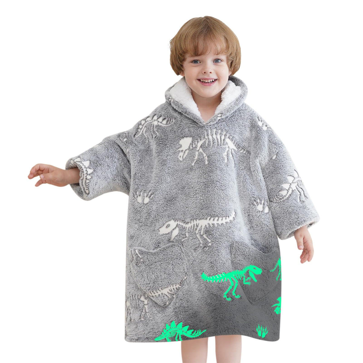 Wearable Blanket Hoodie For Kids Oversized Sherpa Blanket Hoodie For Kids Boys Girls Toddler 2-6Yr,Dinosaur Fossil