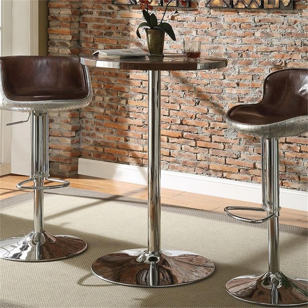 Acme Brancaster Leather Top Bar Table in Retro Brown and Chrome