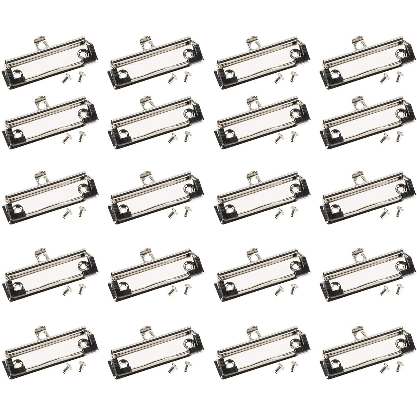 Juvale 20-Pack Mountable Clipboard Clips With Screws - 4 Inch Metal Clamp With Rubber Grip And Hanging Hole For Office, School,