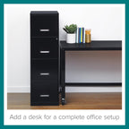 Space Solutions Hirsh 18' Deep 4 High-Side Drawers Modern Metal Vertical File Cabinet For Small Office Or Home Office, With Cam Lock, Letter-Size Hanging Folders In Black