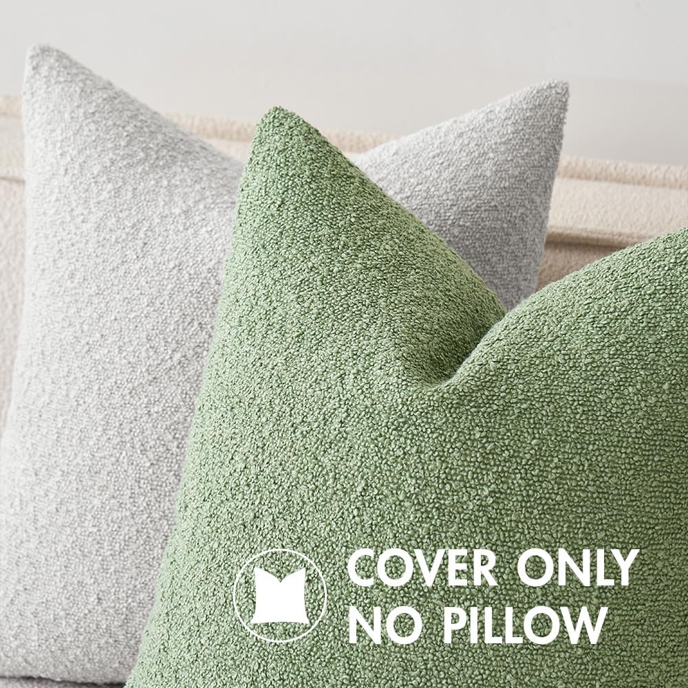 Miulee Set Of 2 Sage Green Throw Pillow Covers 18X18 Inch Decorative Couch Pillow Covers Textured Boucle Accent Solid Spring Pillow Cases Soft For Cushion Chair Sofa Bedroom Livingroom Home Decor