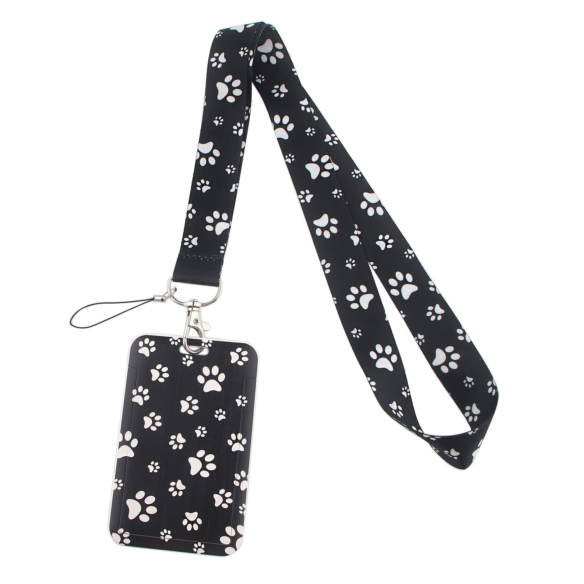 Cute Id Badge Holder With Paw Print Designed Fabric Strap Neck Lanyard For Men Women (Hard Case)