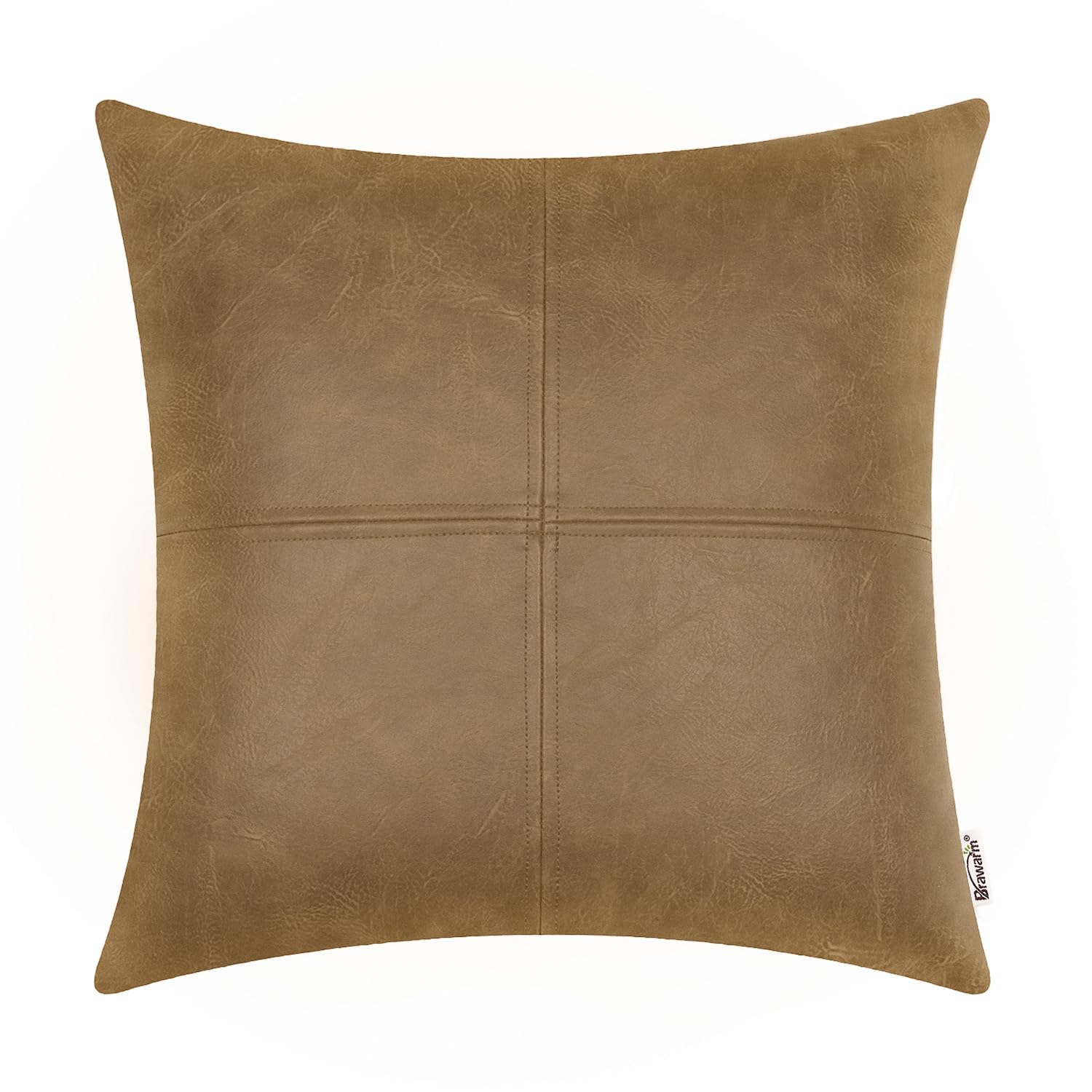 Brawarm Faux Leather Throw Pillow Covers 18 X 18 Inches, Taupe Leather Pillow Cover, Hand Stitched Leather Decorative Pillow Cov