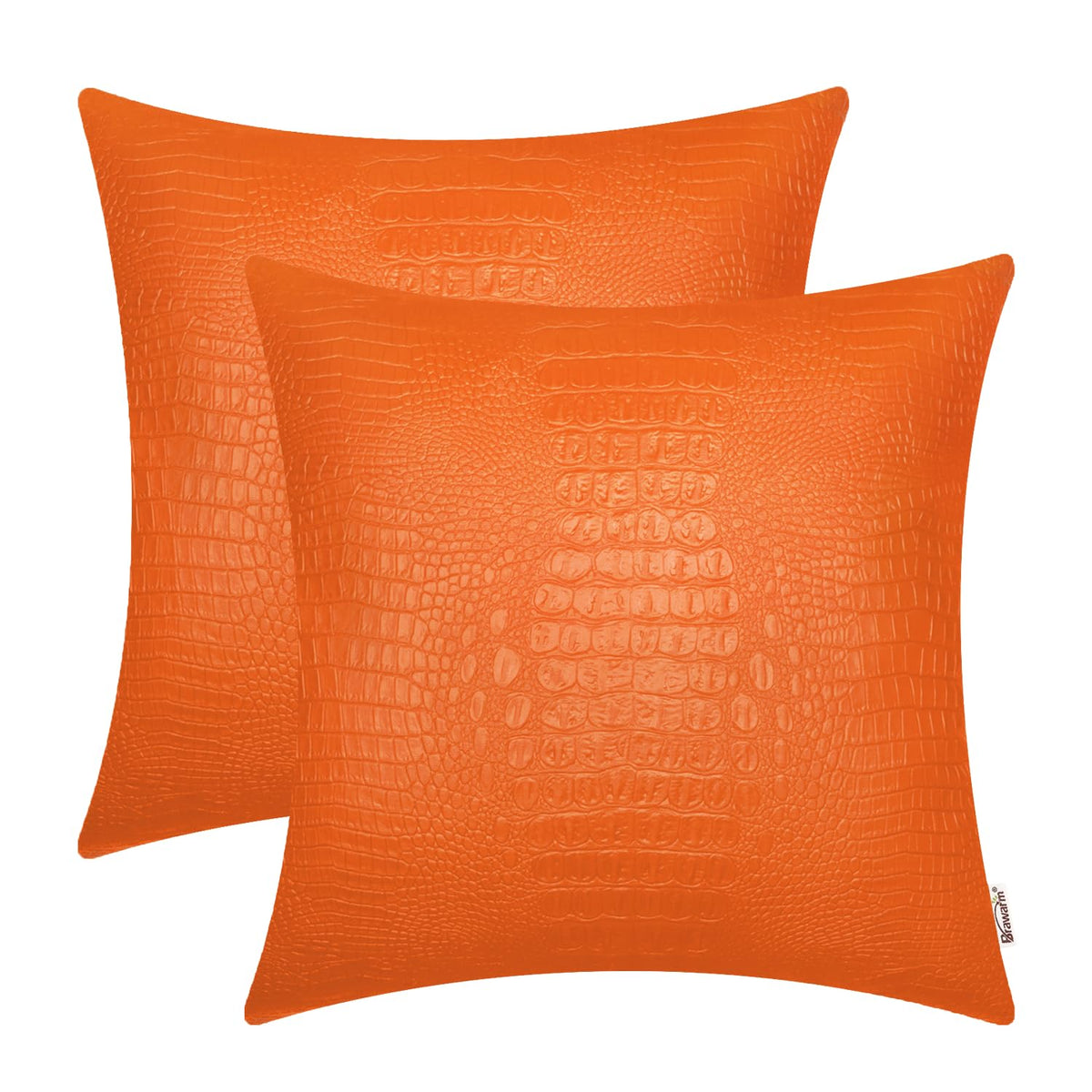 Brawarm Faux Leather Pillow Covers 22 X 22 Inches, Orange Leather Pillow Covers Pack Of 2, Crocodile Leather Decorative Throw Pi