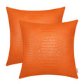 Brawarm Faux Leather Pillow Covers 20 X 20 Inches, Orange Leather Pillow Covers Pack Of 2, Crocodile Leather Decorative Throw Pi