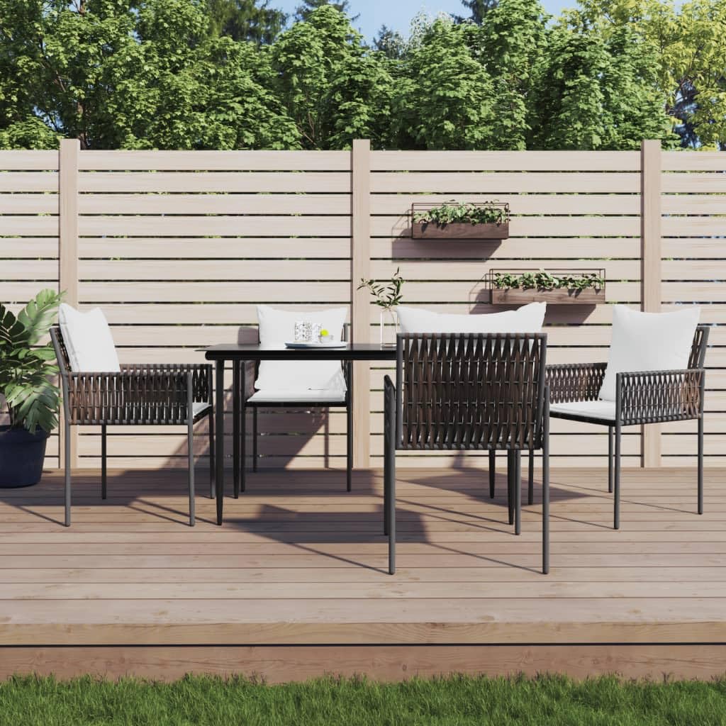 vidaXL 7 Piece Patio Dining Set with Cushions - Weather-Resistant Poly Rattan and Sturdy Steel Frame - Comfortable Chair Seating and Glass Tabletop