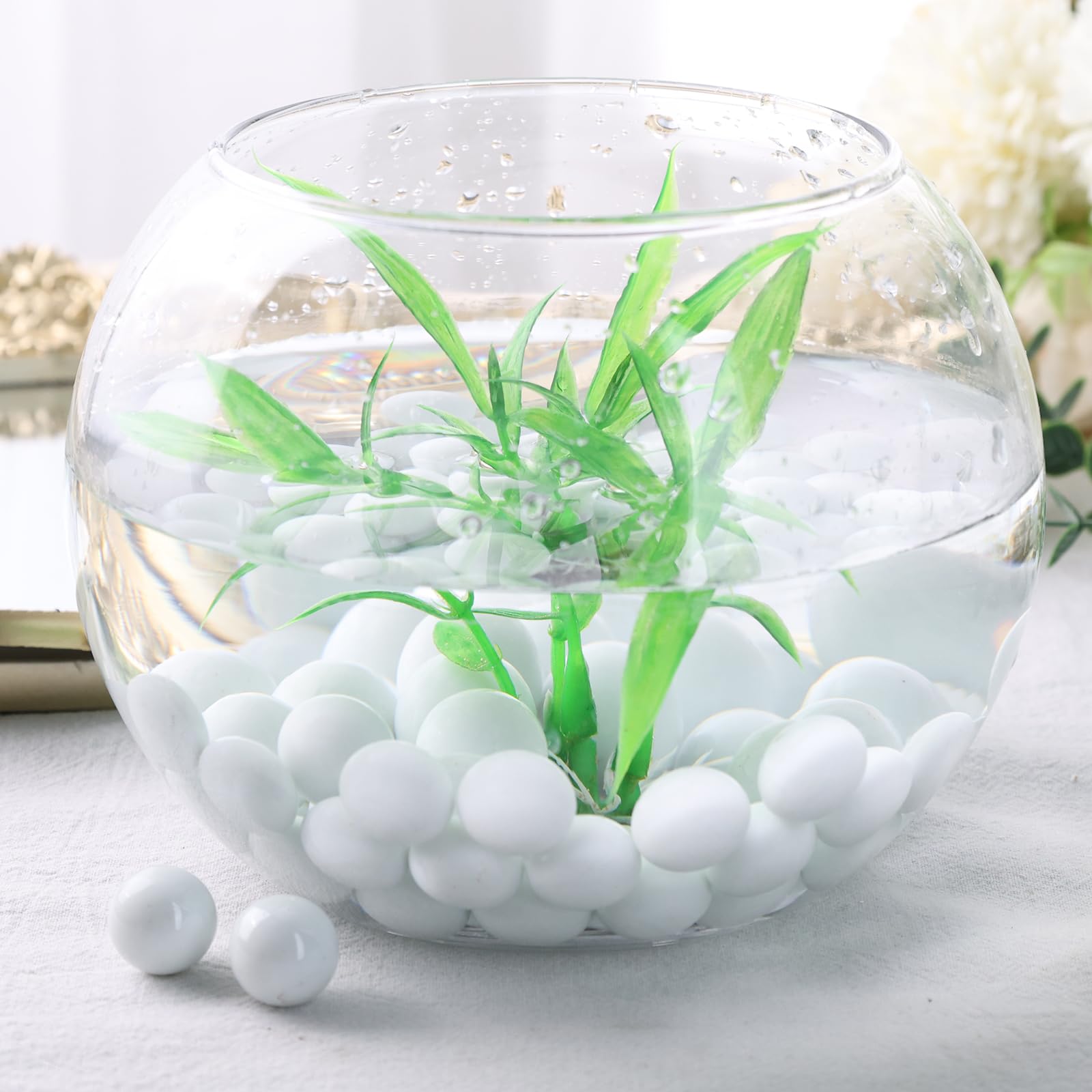 Domestar 1Lb Glass Marbles Bulk, Round Glass Marbles 0.63 Inch Vase Fillers White Glass Beads For Marble Runs Home Decor