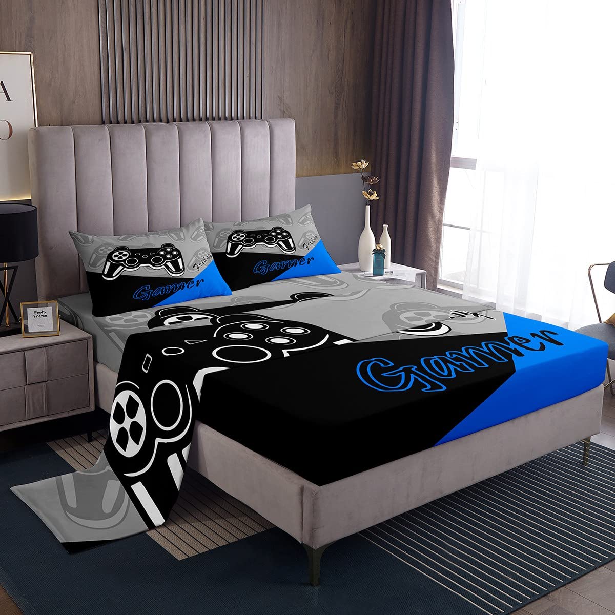 Feelyou Kids Gamer Bed Sheets Set Boys And Girls Gaming Bedding Set Video Game Controller Fitted Sheets 3Pcs Sheets Includes 1 S