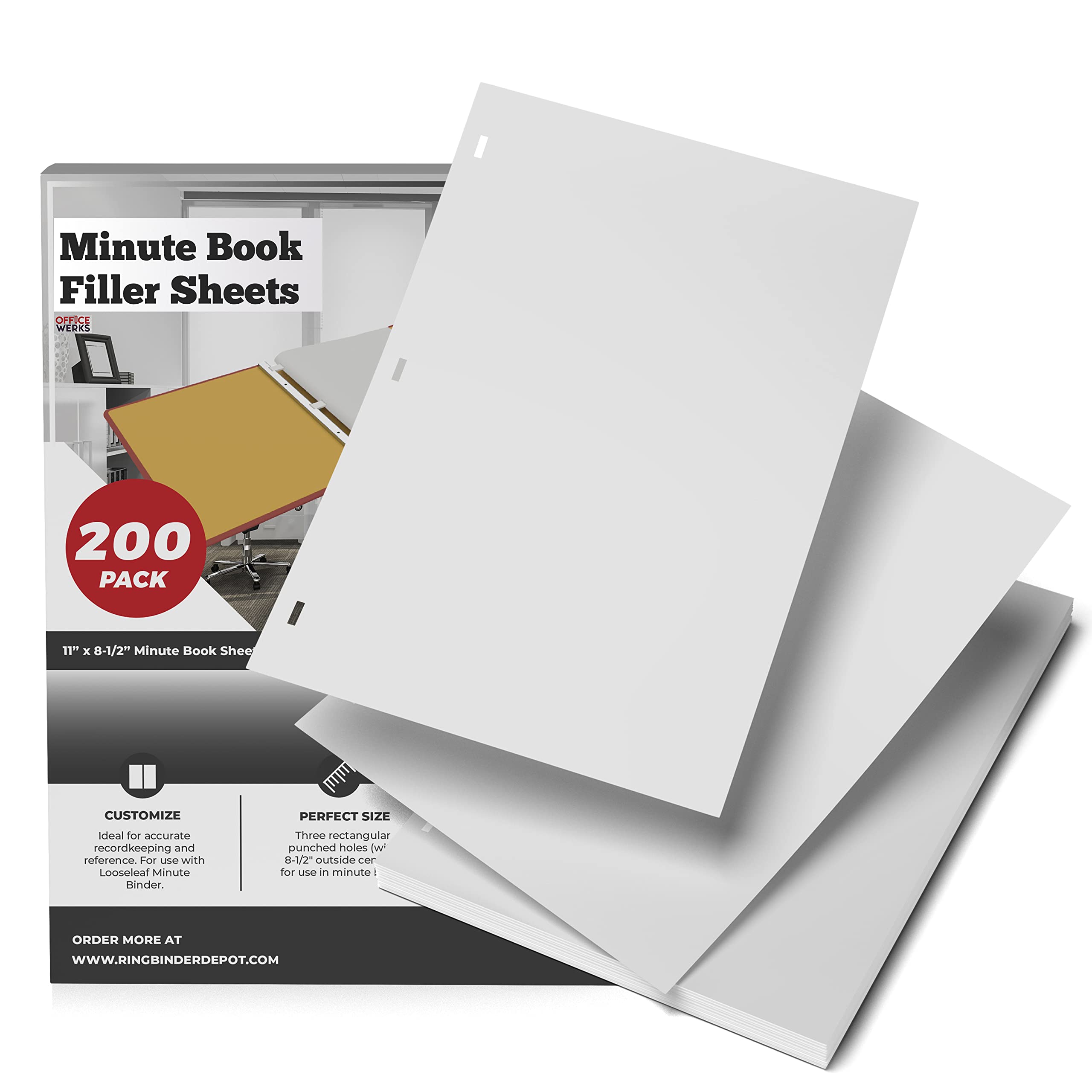 Performore 11 X 8.5 Inch Letter Size Minute Book Paper, 3 Hole Punched White Loose Leaf Minute Book Ledger Sheets, 200 Ledger Sh