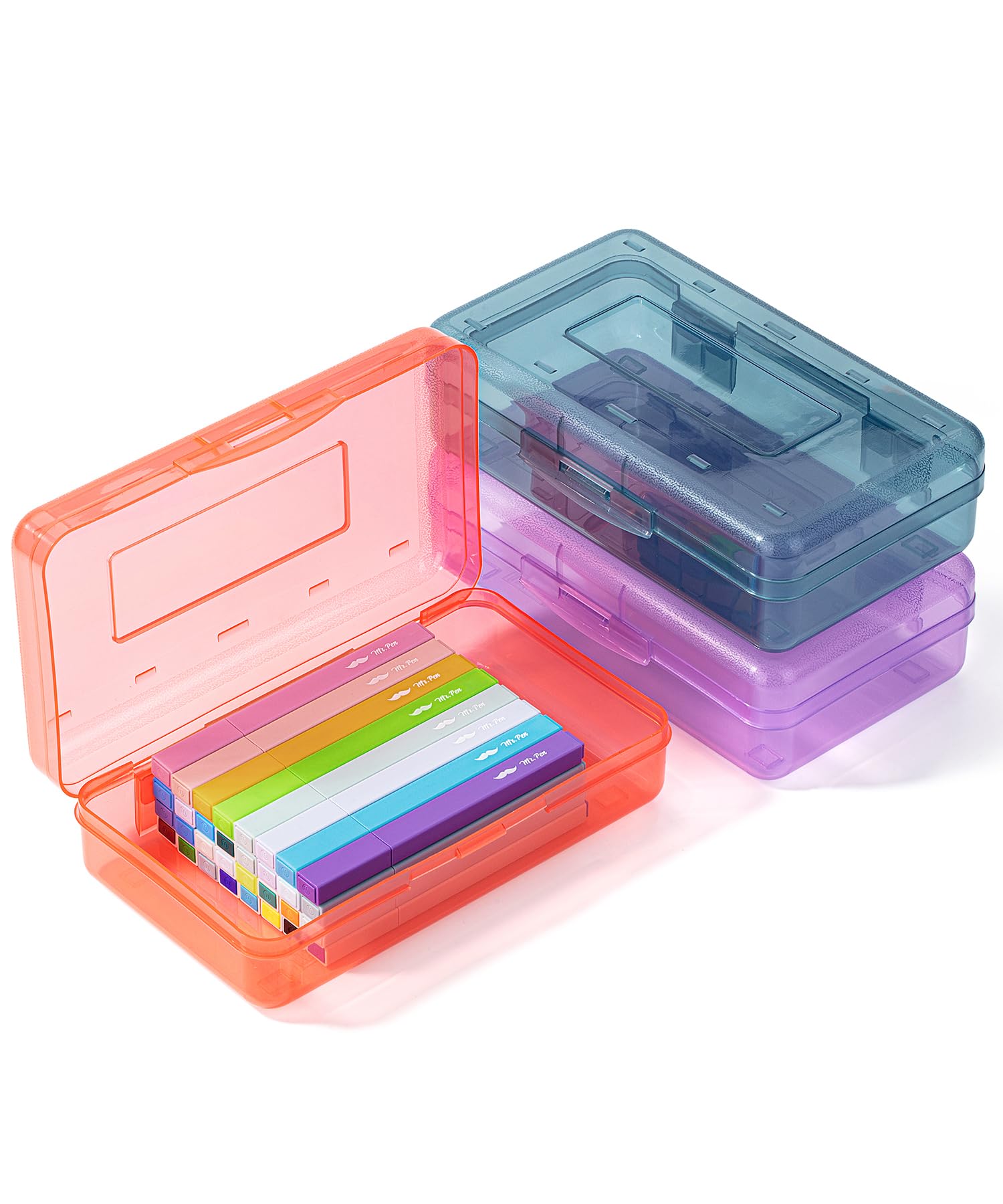 Mr. Pen- Pencil Box, 3 Pack, Assorted Colors, Plastic Pencil Box Case, Pencil Case, Crayon Box, Pencil Case For Kids, Clear Penc