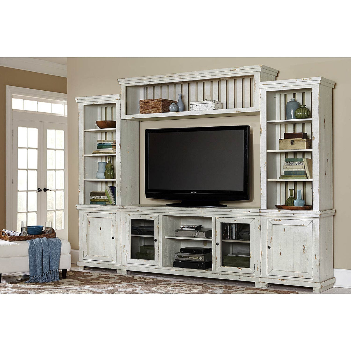 Progressive Furniture Willow Complete Entertainment Wall Unit White,118&quot; W X 16&quot; D X 90&quot; H