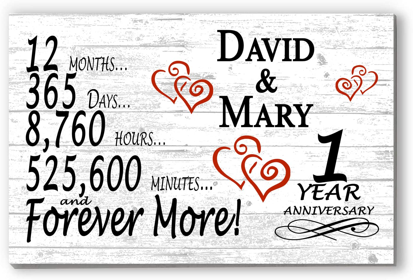 Personalized 1 Year Anniversary Sign Gift 1st Wedding Anniversary Present First For Couple Him Or Her DAYS MINUTES YEARS - Solid