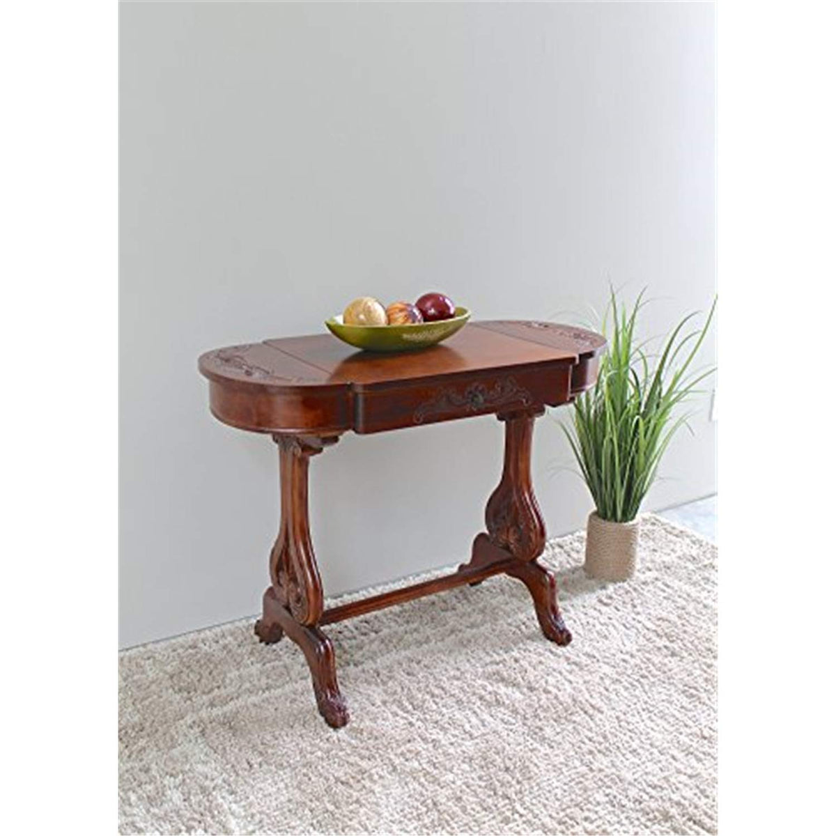 International Caravan Furniture Piece Windsor Carved Wood Writing Table with Flip-up Drawers