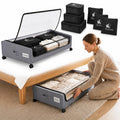 60L Under Bed Storage with Wheels, With 6 Travel Bags, 2Pack, Light Gray