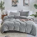 Clothknow Grey Velvet King Size Comforter Set 3Pcs Gray Bedding Comforter Sets Fluffy Grey Comforter King Size Soft Grey Comfort