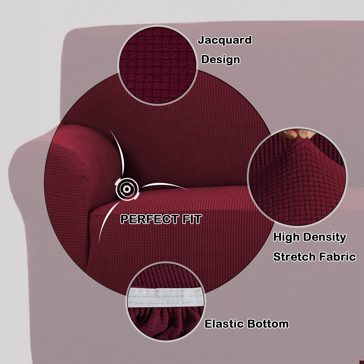 Turquoize Stretch Sofa Slipcover Chair Slipcover 1 Piece Chair Covers For Living Room Armchair Covers Slipcovers With Jacquard Fabric And Elastic Bottom Pet Furniture Protector (Armchair, Burgundy)