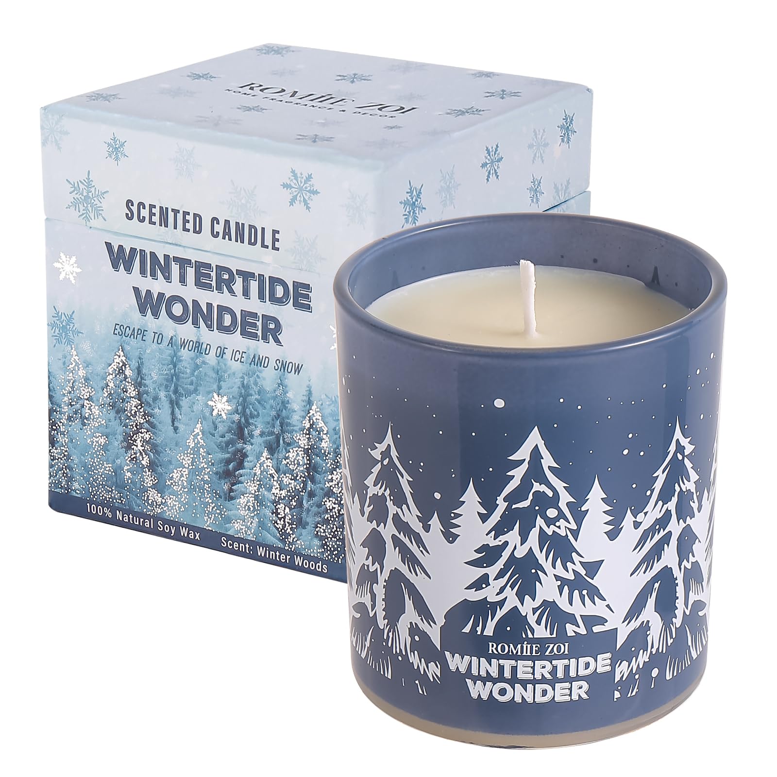 ROMIIE ZOI Christmas Scented Jar Candle - 6oz Soy Wax Candle - Wintertide Wonder Infused with Winter Woods Aroma - with Beautifu