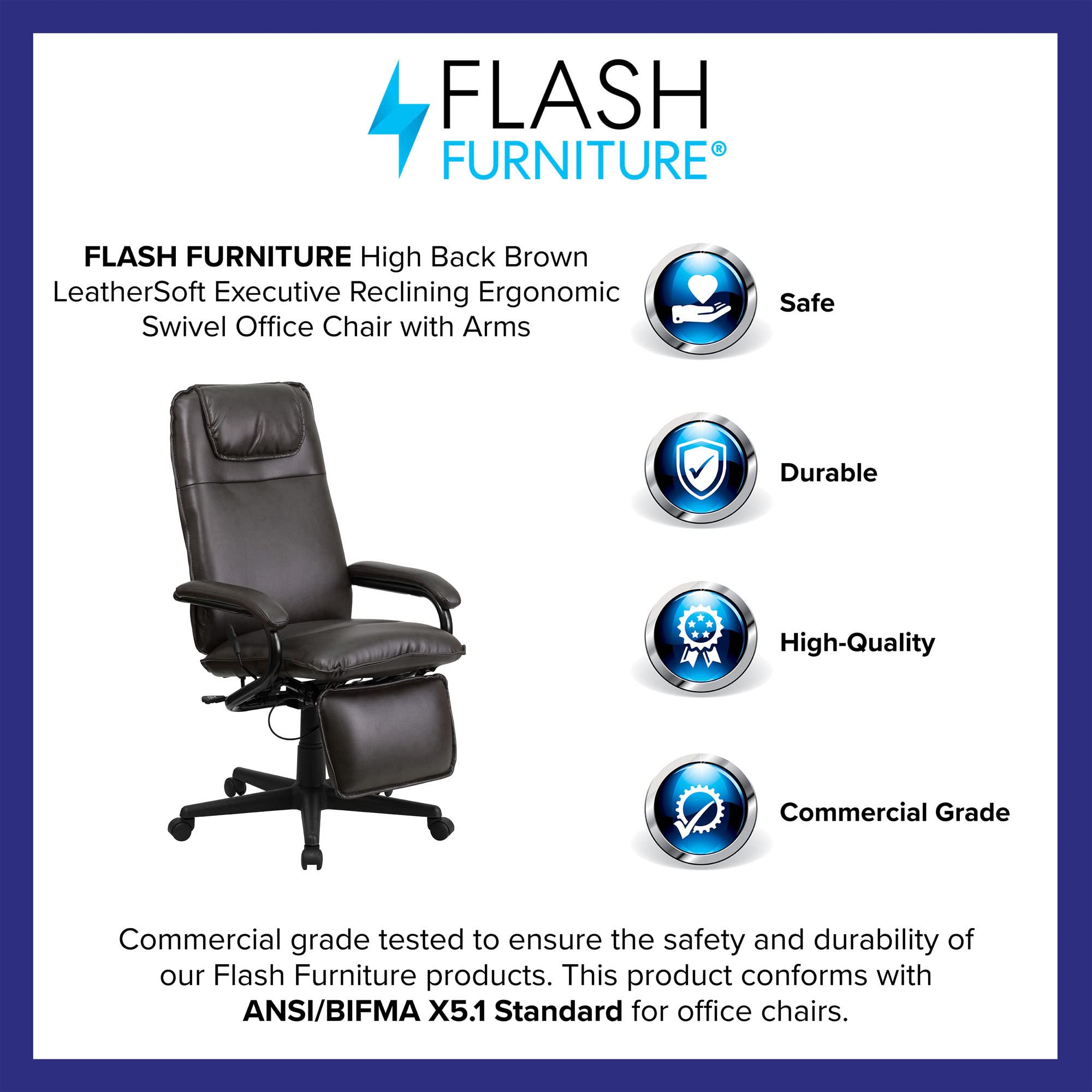 Flash Furniture High Back Brown Leather Executive Reclining Office Ergonomic Swivel Office Chair With Arms