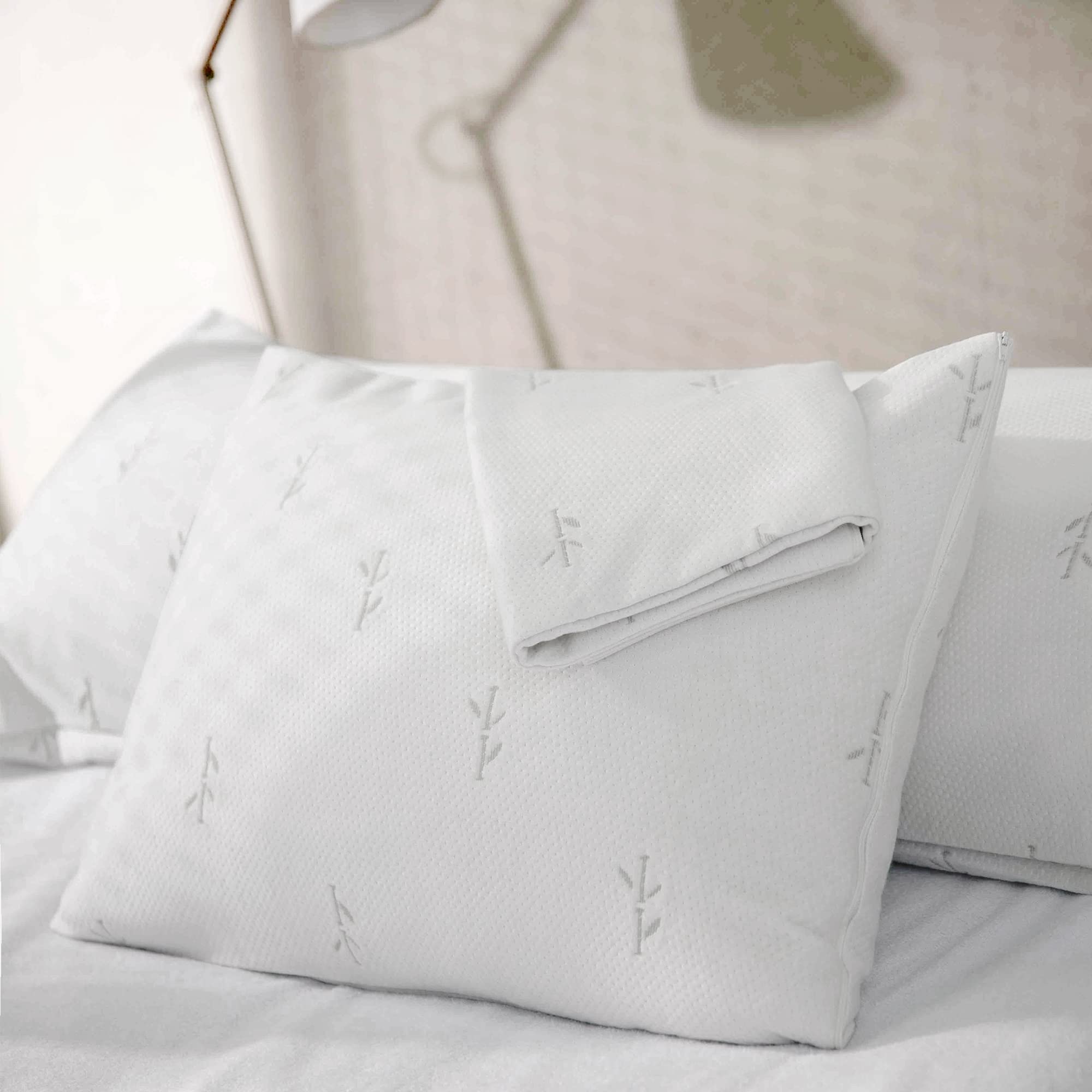 FeelAtHome 65% Polyester and 35% Rayon Derived from Bamboo Cooling Pillow Cover Waterproof - 20x36 Inches Pack of 4 - Soft & Com