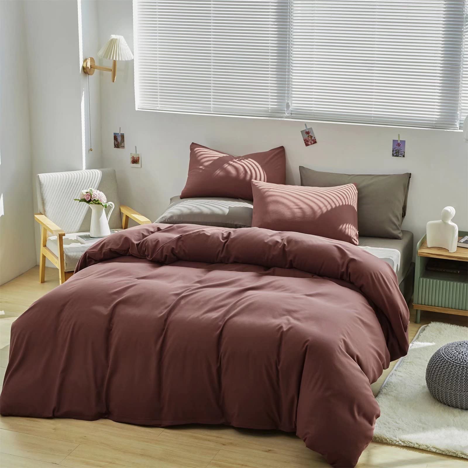 Houseri Brick Red Comforter Full Size, 3 Pcs Blackish Purple Plum Bedding Sets Full Comfy Soft Teen Girls Women Vintage Brick Pu