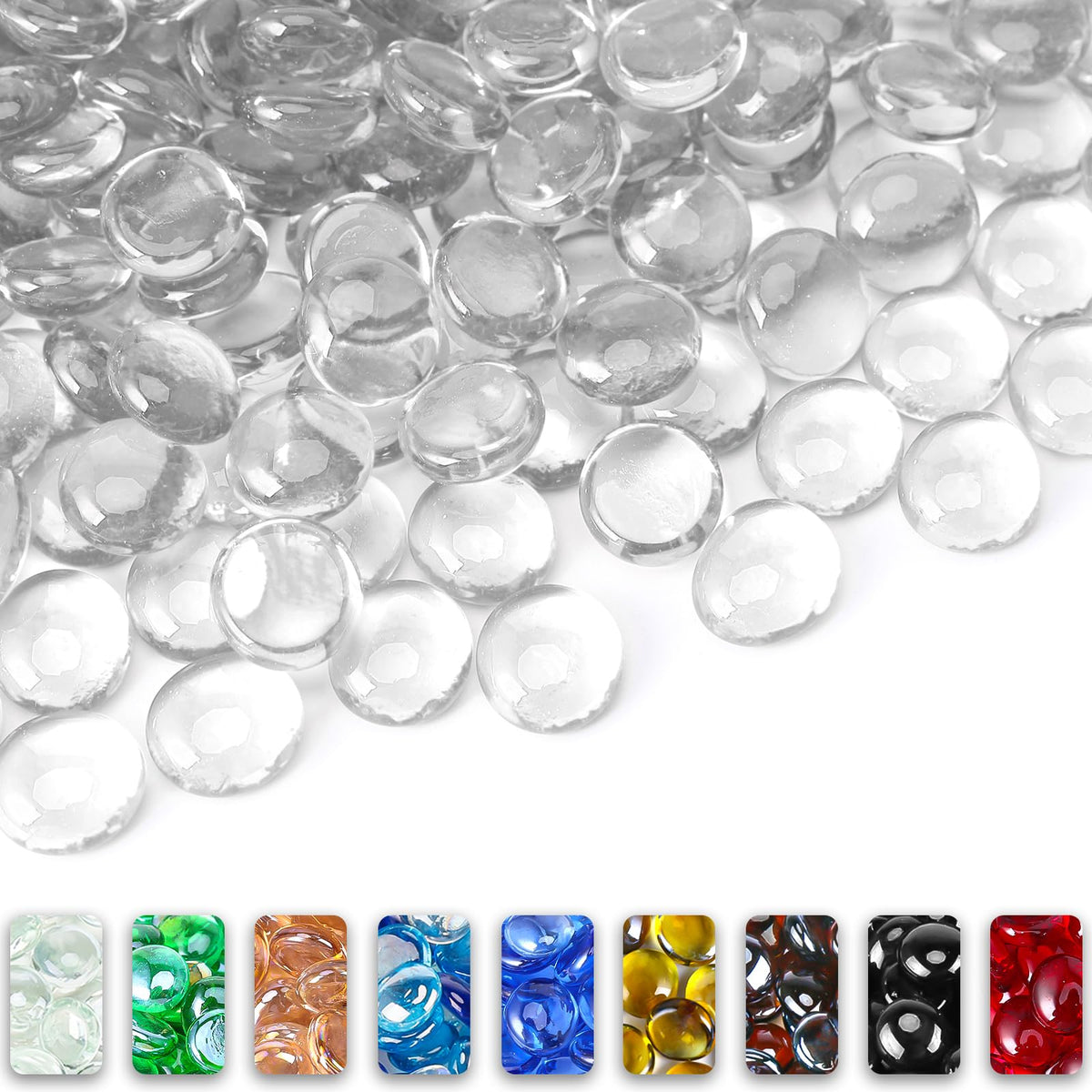 Grisun 10 Pound Ultra Clear Fire Glass Beads For Fire Pit - 1/2 Inch White Reflective Fireglass Drops, Decorative For Fireplace,